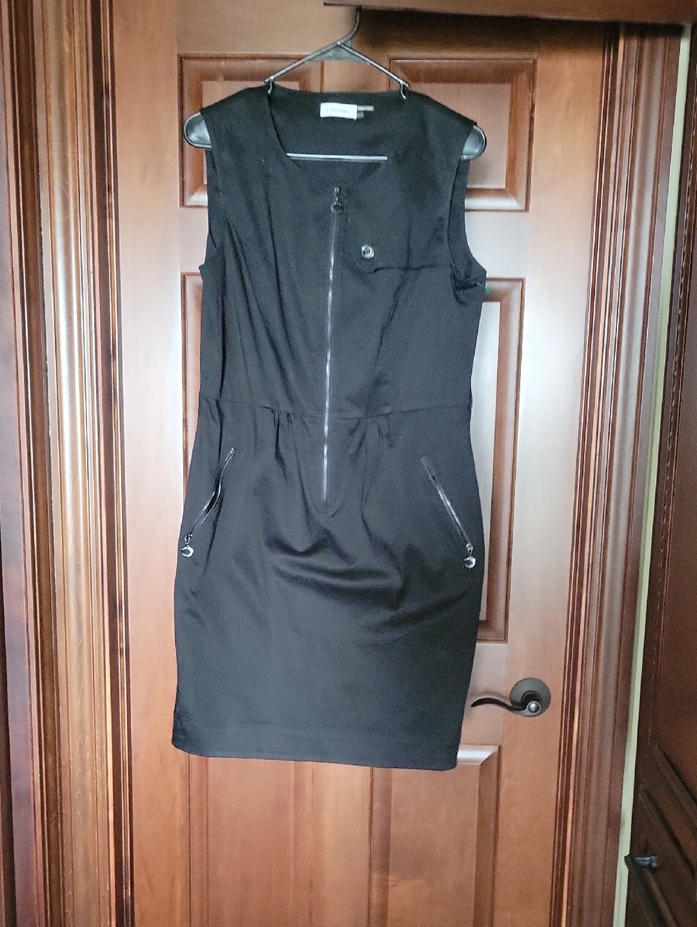 Calvin Klein Black Sleeveless Zip-Front Mini Sheath